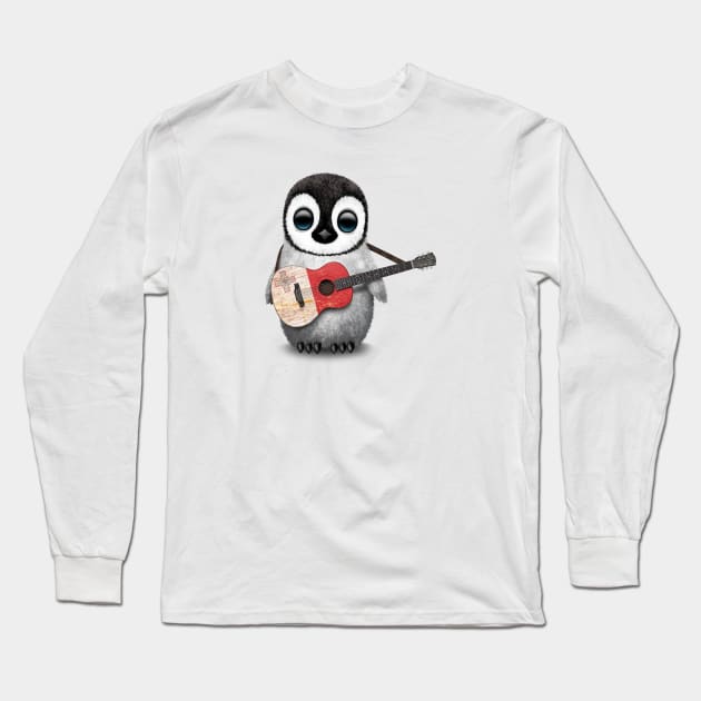 Baby Penguin Playing Maltese Flag Guitar Long Sleeve T-Shirt by jeffbartels